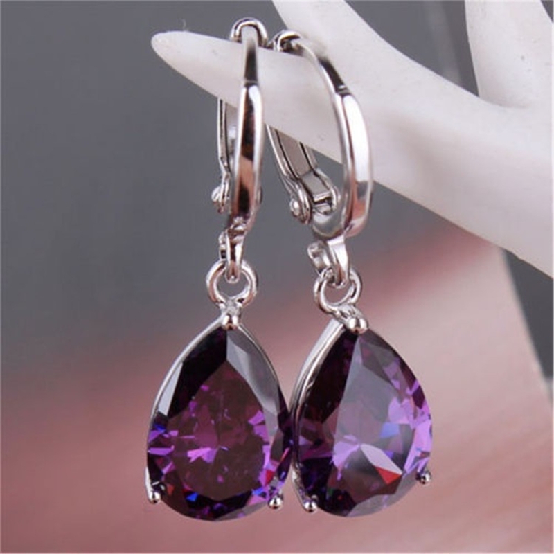 Silver earrings, women's teardrop shaped zircon crystal earrings, simple new fashion accessories, versatile accessories