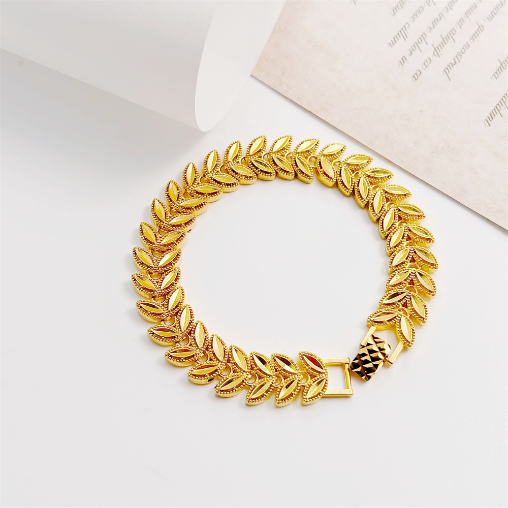 Wide edged leaf wheat ear bracelet, women's sand gold gold-plated bracelet, high-end sense, no fading, versatile temperament, first accessory