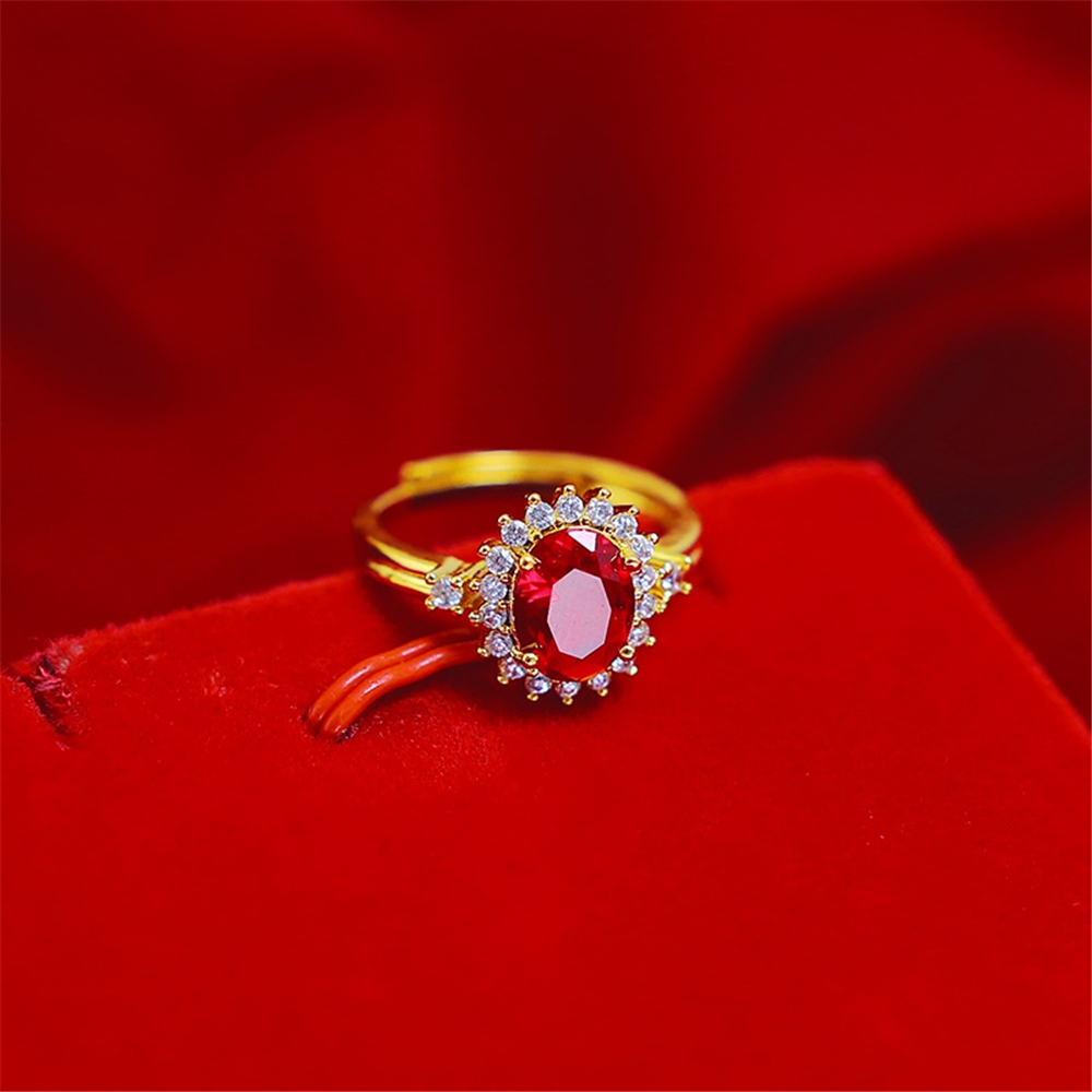 Women's Sand Gold Red Zircon Crystal Ring Exquisite and Premium Wedding Ring Bridal Wedding Jewelry Gift