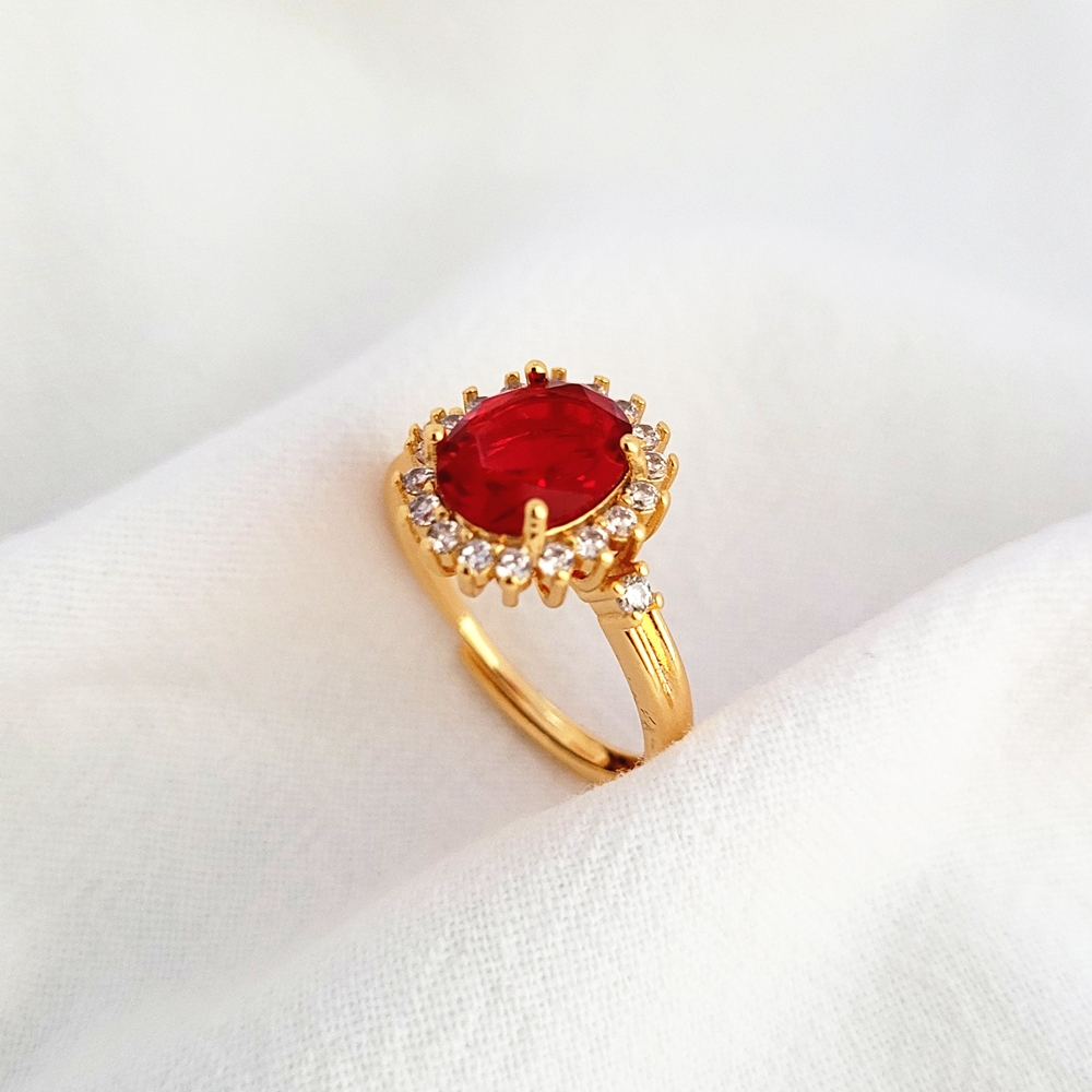 Women's Sand Gold Red Zircon Crystal Ring Exquisite and Premium Wedding Ring Bridal Wedding Jewelry Gift