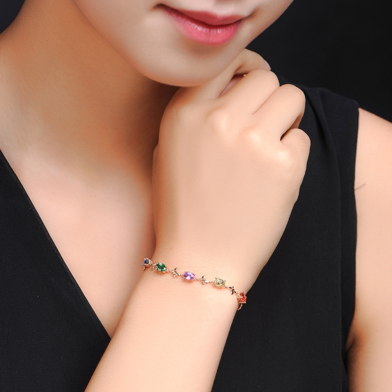 3.3-carat Colored Sapphire Bracelet for Women Plated with 18K Gold Colored Gemstone Bracelet