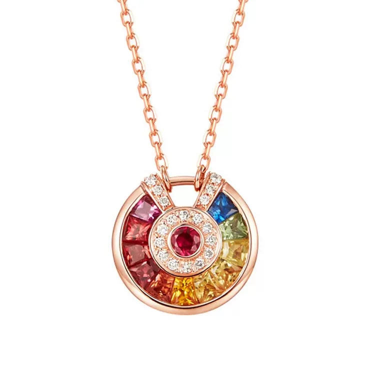 Colorful talisman necklace, lucky talisman pendant for women, plated with 18K rose gold and colorful gemstones, light luxury necklace for women