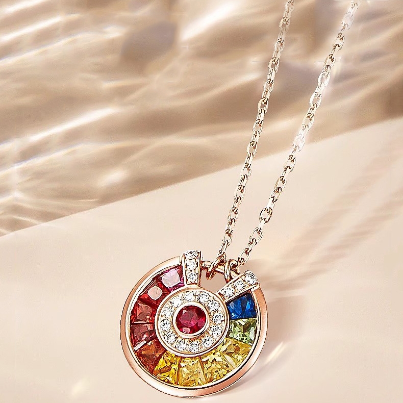 Colorful talisman necklace, lucky talisman pendant for women, plated with 18K rose gold and colorful gemstones, light luxury necklace for women