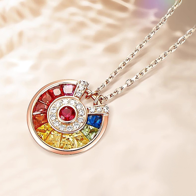 Colorful talisman necklace, lucky talisman pendant for women, plated with 18K rose gold and colorful gemstones, light luxury necklace for women