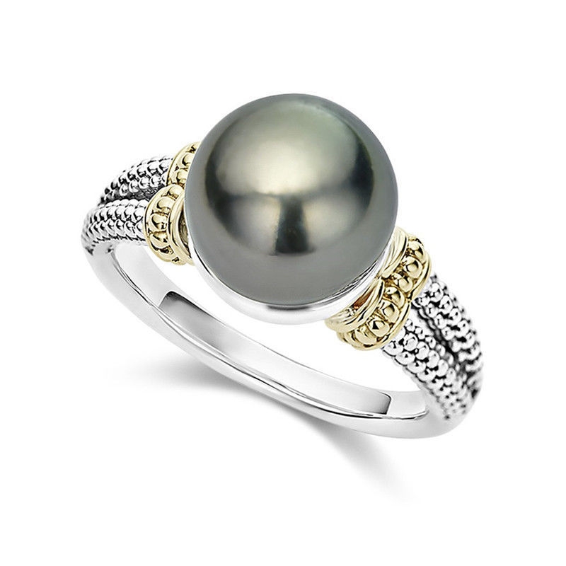 Gray pearl ring European and American wish circular 925 silver plated ring