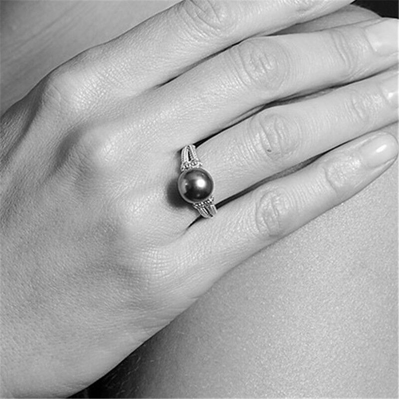 Gray pearl ring European and American wish circular 925 silver plated ring