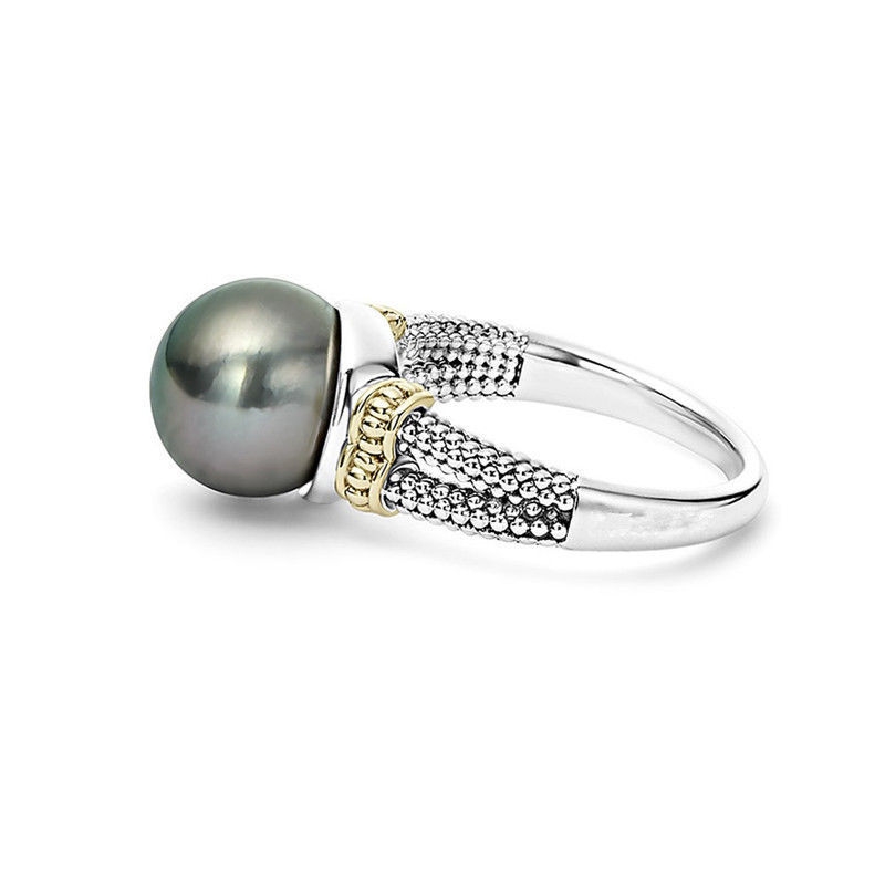 Gray pearl ring European and American wish circular 925 silver plated ring