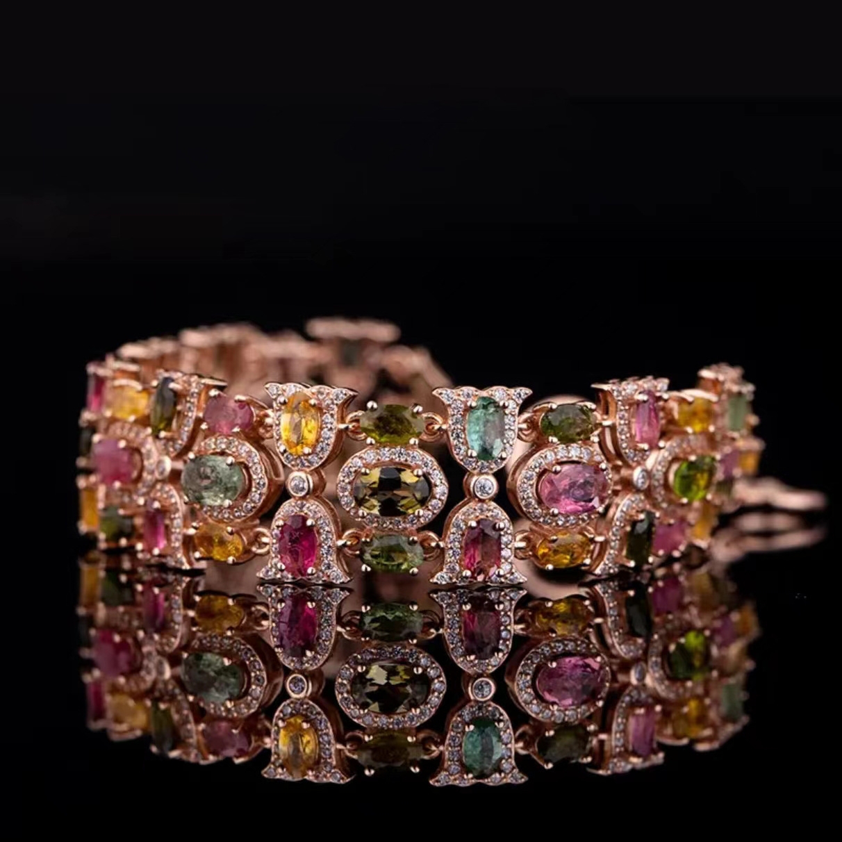 Gaia goddess imitation natural tourmaline bracelet set with candy colored rose estate ring rainbow set