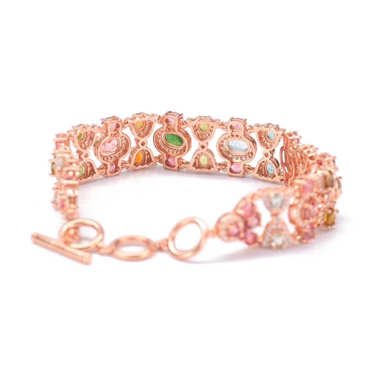 Gaia goddess imitation natural tourmaline bracelet set with candy colored rose estate ring rainbow set