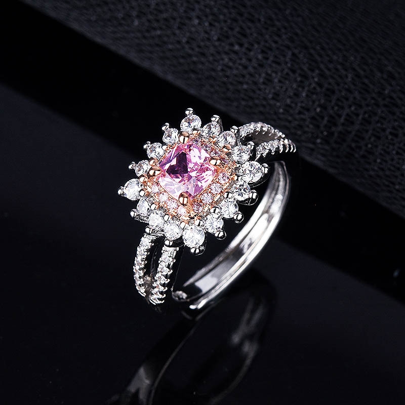 925 Silver Pink Colored Gemstone Square Princess Ring for Women