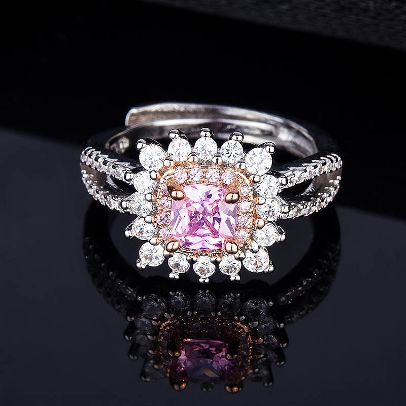 925 Silver Pink Colored Gemstone Square Princess Ring for Women