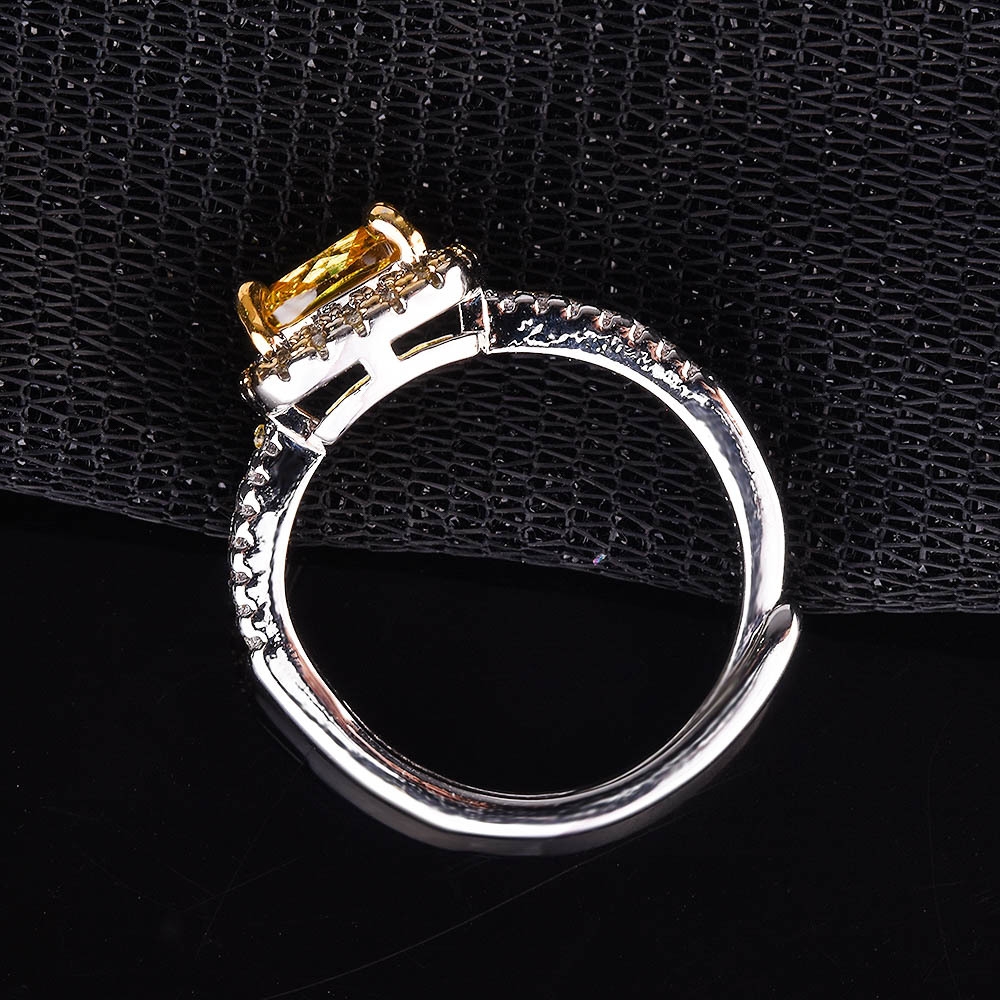 Creative Double-Layer Open Ring with Princess-Cut Simulated Yellow Diamond and Full Pavé Setting