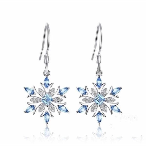 Light Blue Topaz Earrings European and American Fashion Women's Snowflake Earrings eBay Amazon Wish