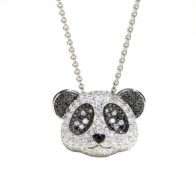 Light Luxury Design Full Diamond Black Gold Zircon Panda Set Cute Pendant Open Ring Earnail Female