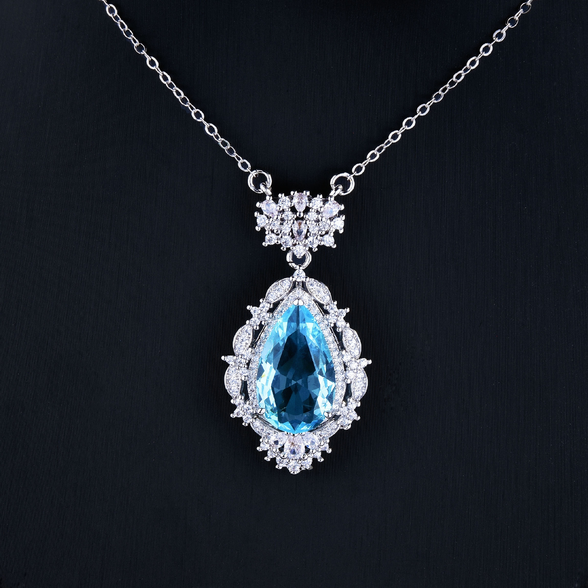 Mermaid Tears Santa Maria Sea Blue Treasure Pendant with Diamond Drip Topaz Blue Necklace