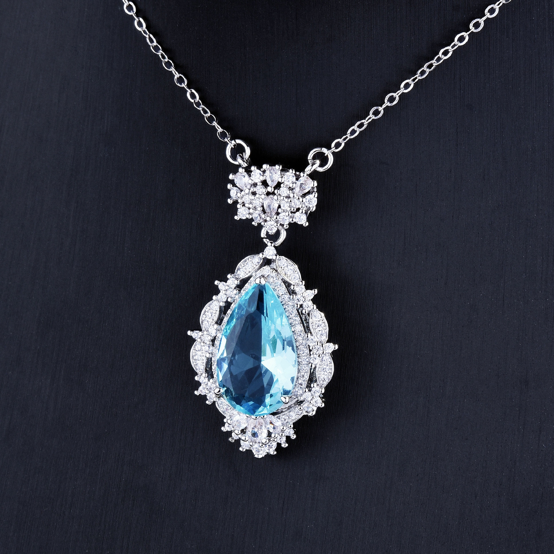 Mermaid Tears Santa Maria Sea Blue Treasure Pendant with Diamond Drip Topaz Blue Necklace