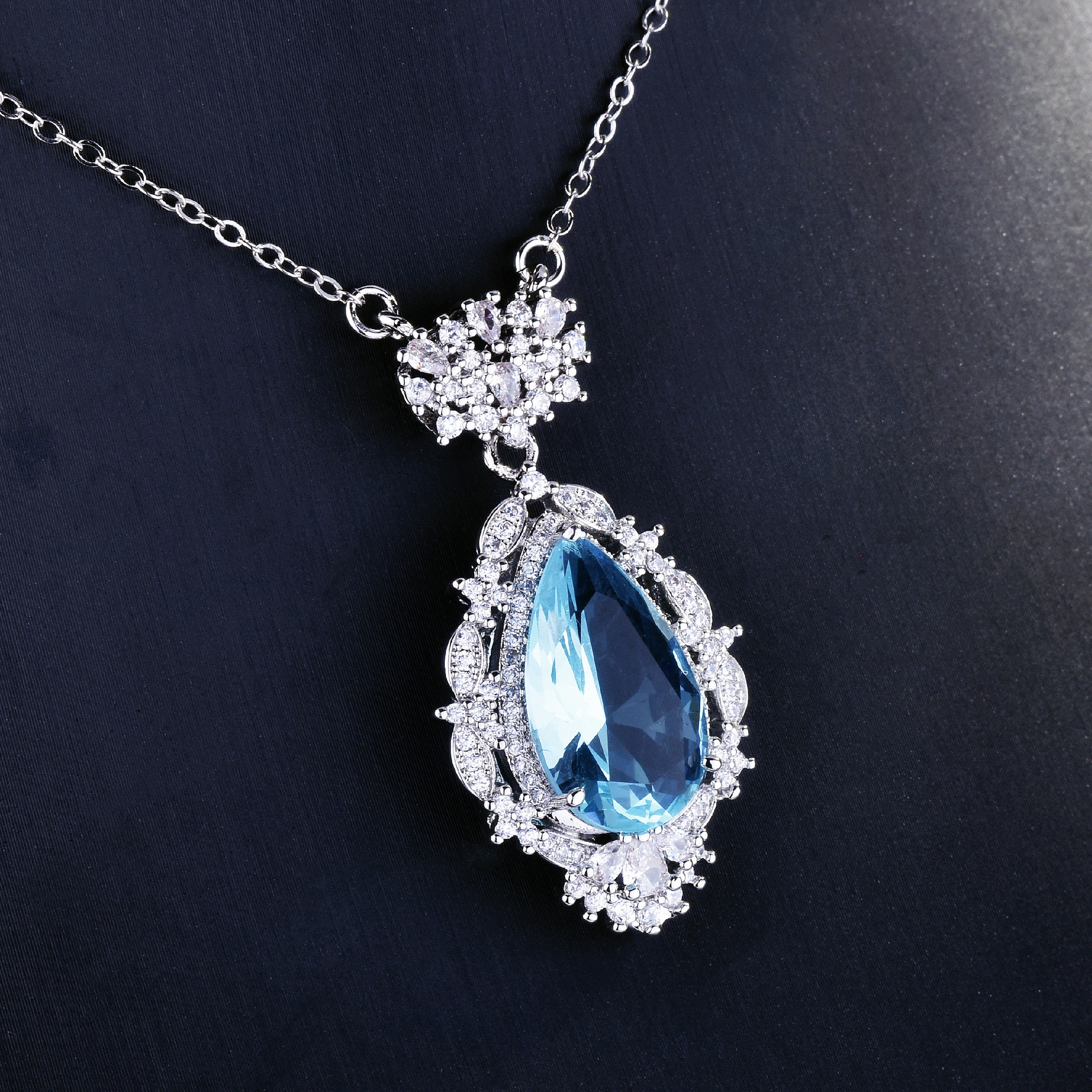 Mermaid Tears Santa Maria Sea Blue Treasure Pendant with Diamond Drip Topaz Blue Necklace