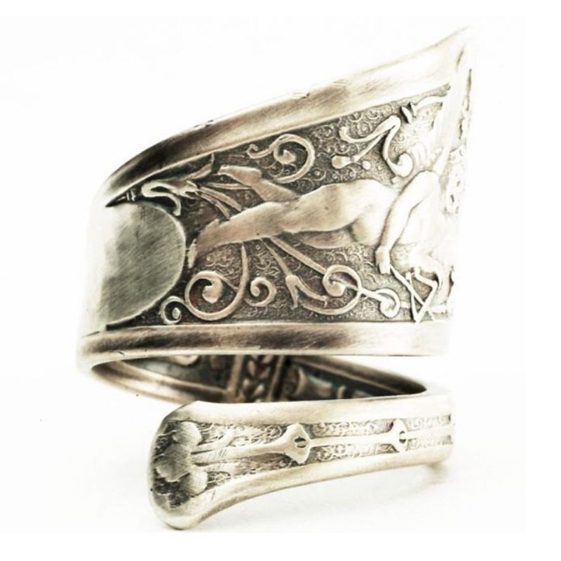 New retro Thai silver spoon ring for men, European and American angel Cupid music symbol retro ring for men