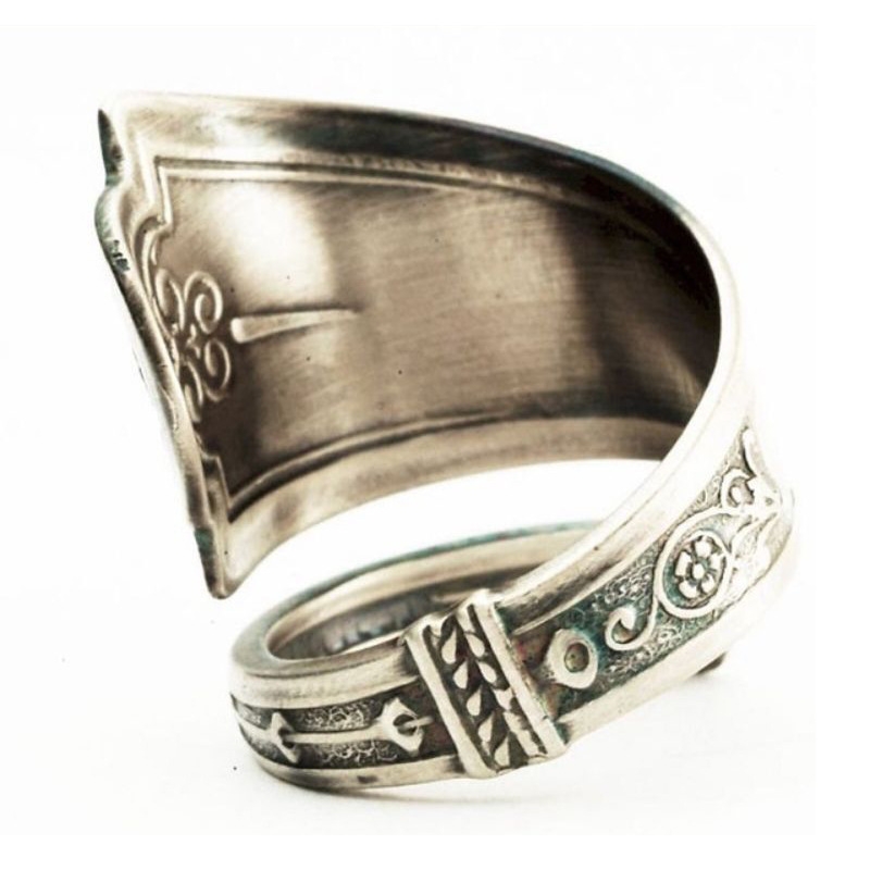 New retro Thai silver spoon ring for men, European and American angel Cupid music symbol retro ring for men