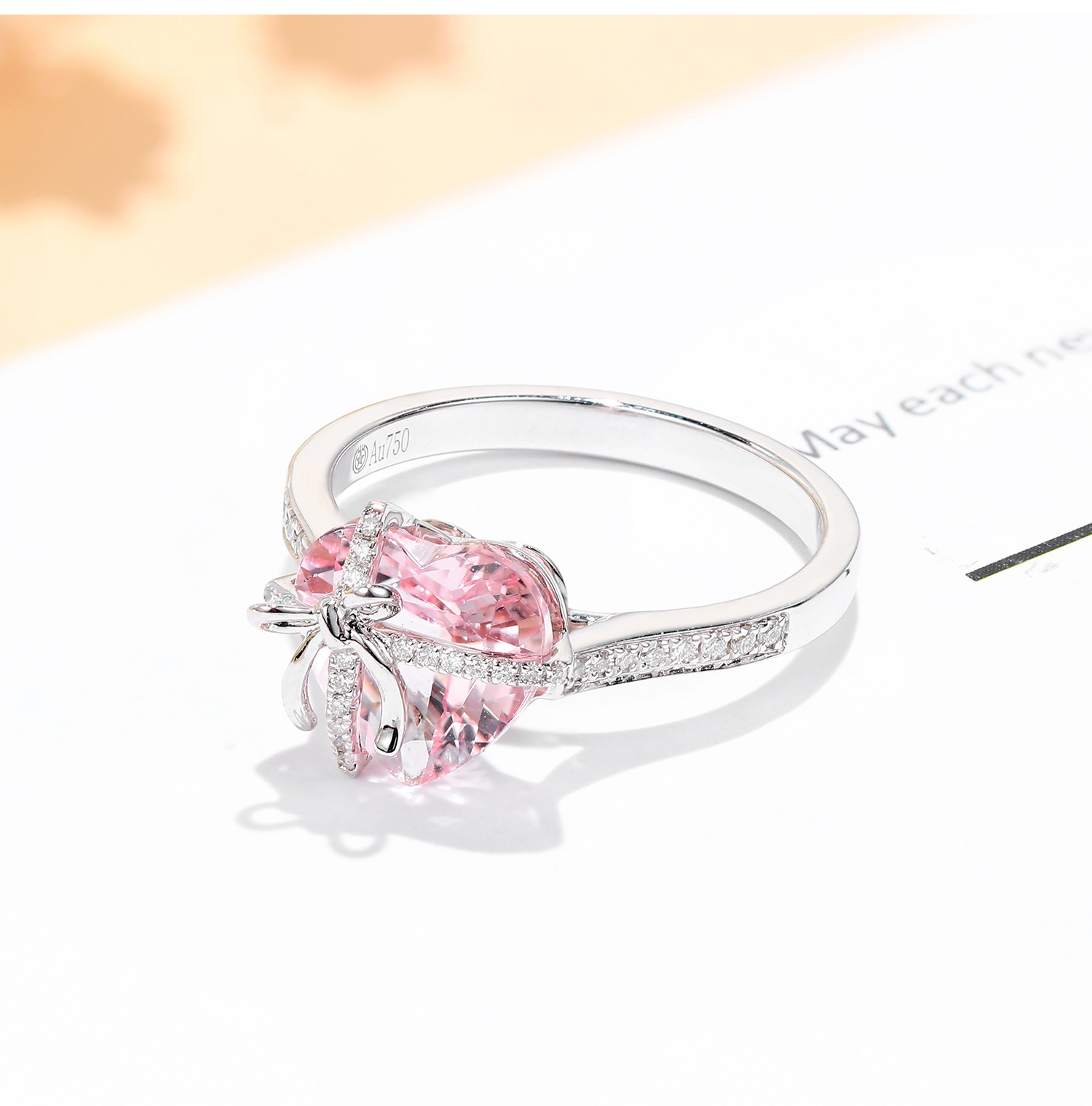 Pink and Yellow Heart-Shaped 925 Silver Adjustable Butterfly Zircon Ring