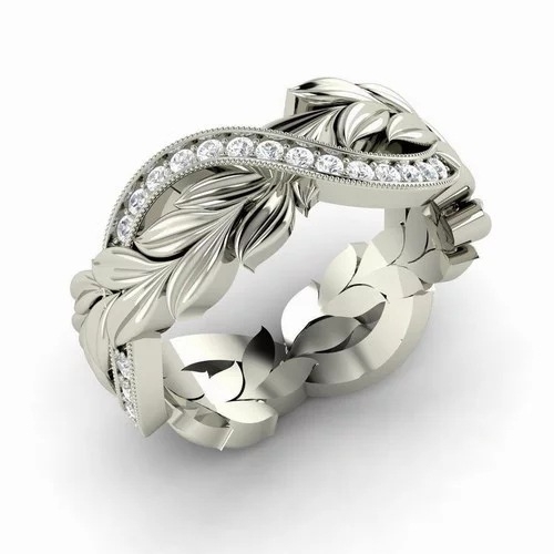 Wish Amazon Creative Cocktail Diamond Inlaid Rice Ear Flower Vine Ring European and American Women's Jewelry