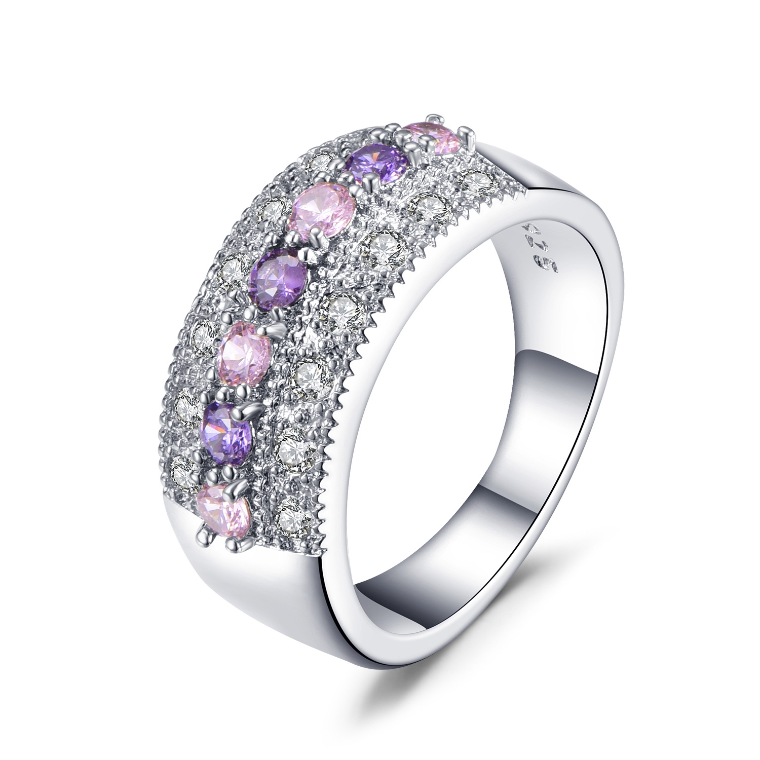 Pink Zirconia and Purple Amethyst Full Pavé Ring