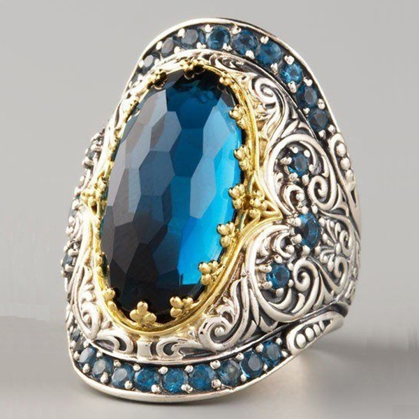 New 18K Gold-Plated Ring with Topaz Stones and Diamonds in Two-Tone Design