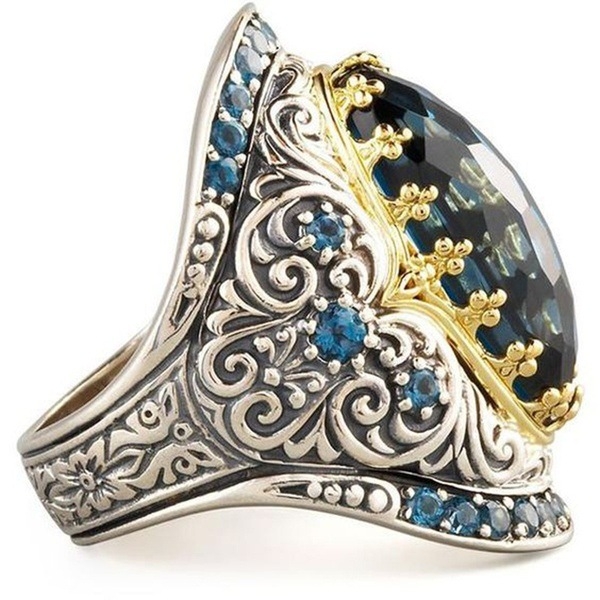 New 18K Gold-Plated Ring with Topaz Stones and Diamonds in Two-Tone Design