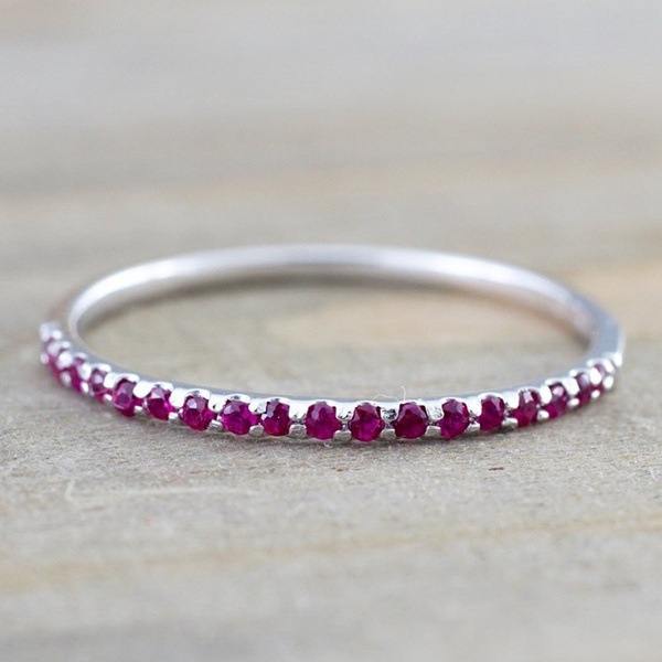 Wish hot selling new inlaid sapphire ring, European and American ruby red corundum tail ring