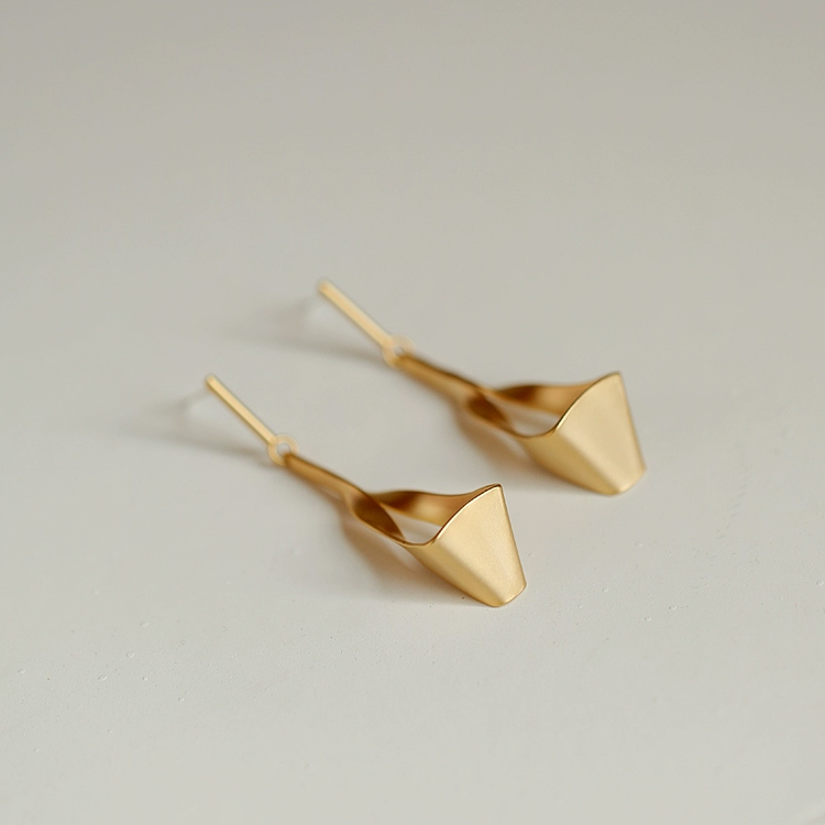 18K matte gold European and American triangle geometric retro earrings, simple long earrings S925 silver