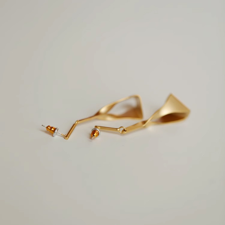 18K matte gold European and American triangle geometric retro earrings, simple long earrings S925 silver