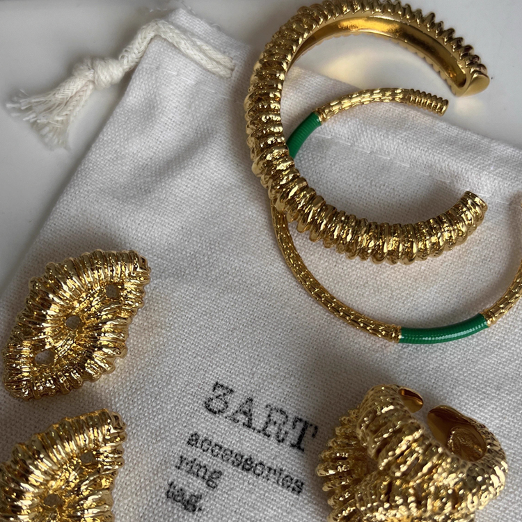 Spanish-style pure brass statement bracelet, ring, and earrings