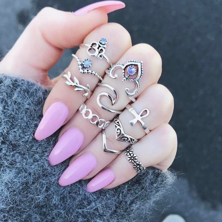 Bohemian retro metal crystal mixed ring set