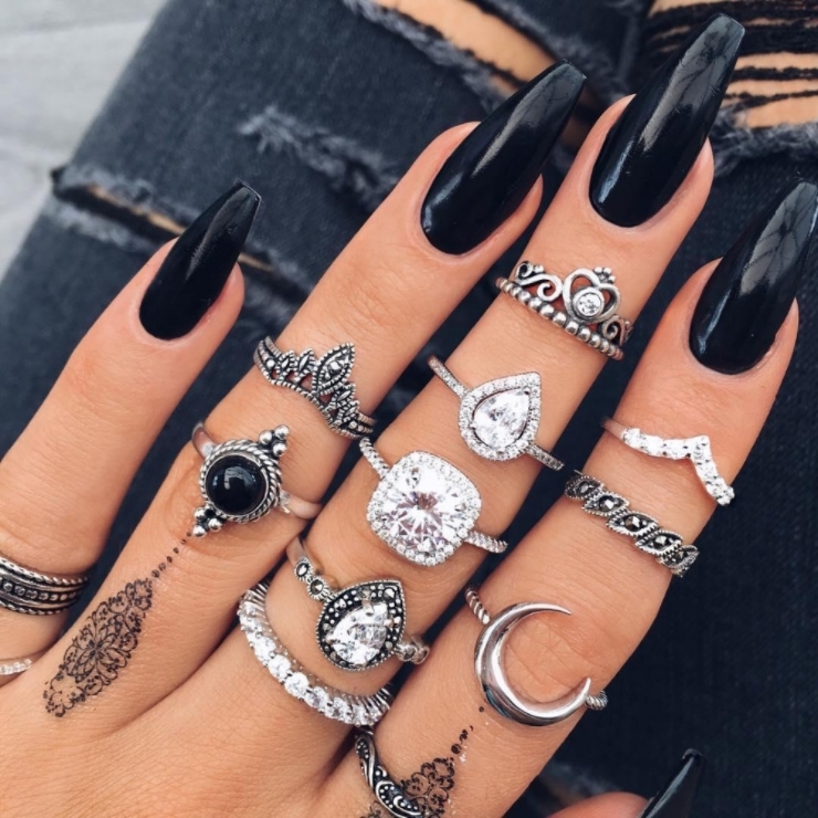 Bohemian retro metal crystal mixed ring set