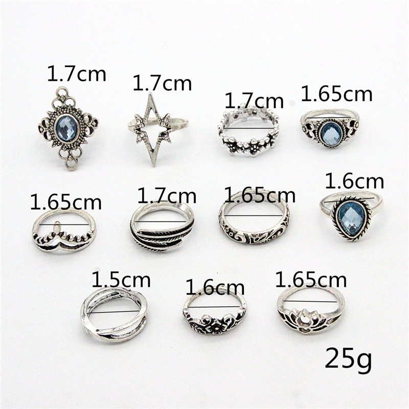 Bohemian retro metal crystal mixed ring set