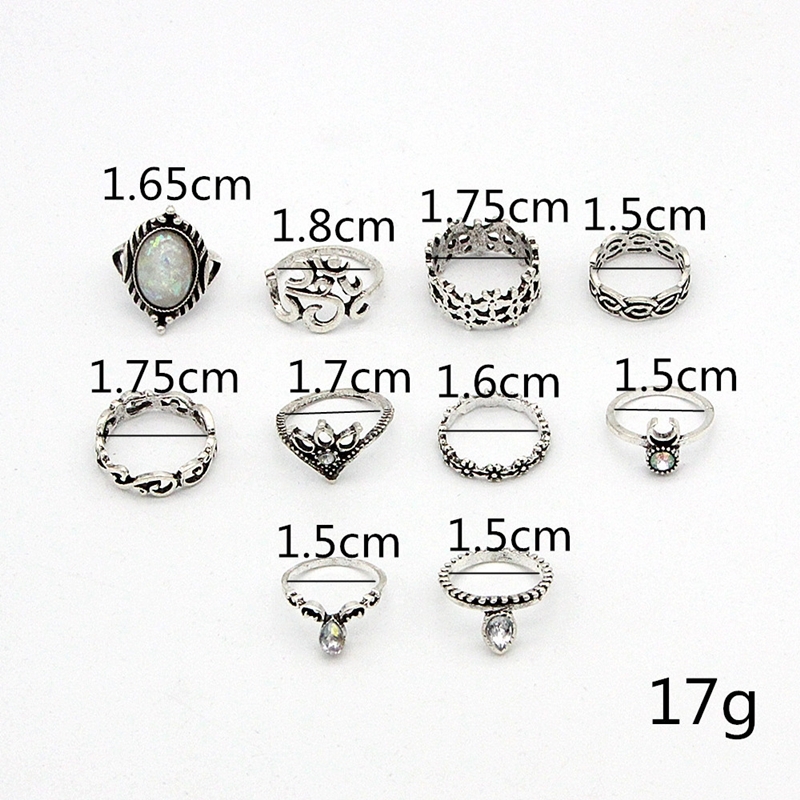 Bohemian retro metal crystal mixed ring set