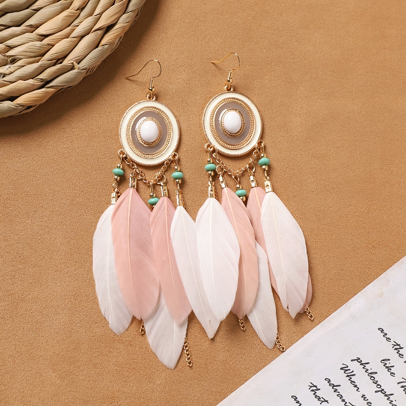 Bohemian white feather long personalized tassel earrings