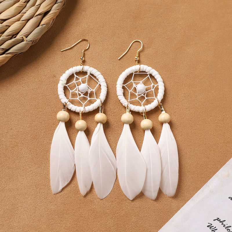 Bohemian white feather long personalized tassel earrings