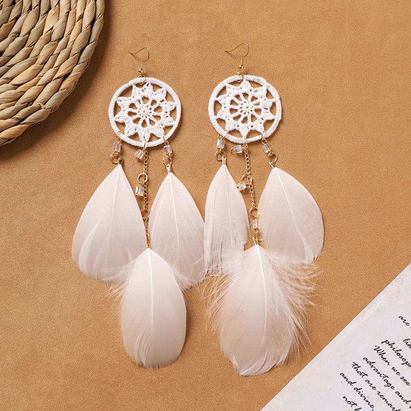 Bohemian white feather long personalized tassel earrings