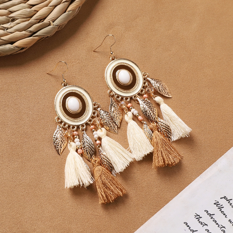 Bohemian white feather long personalized tassel earrings