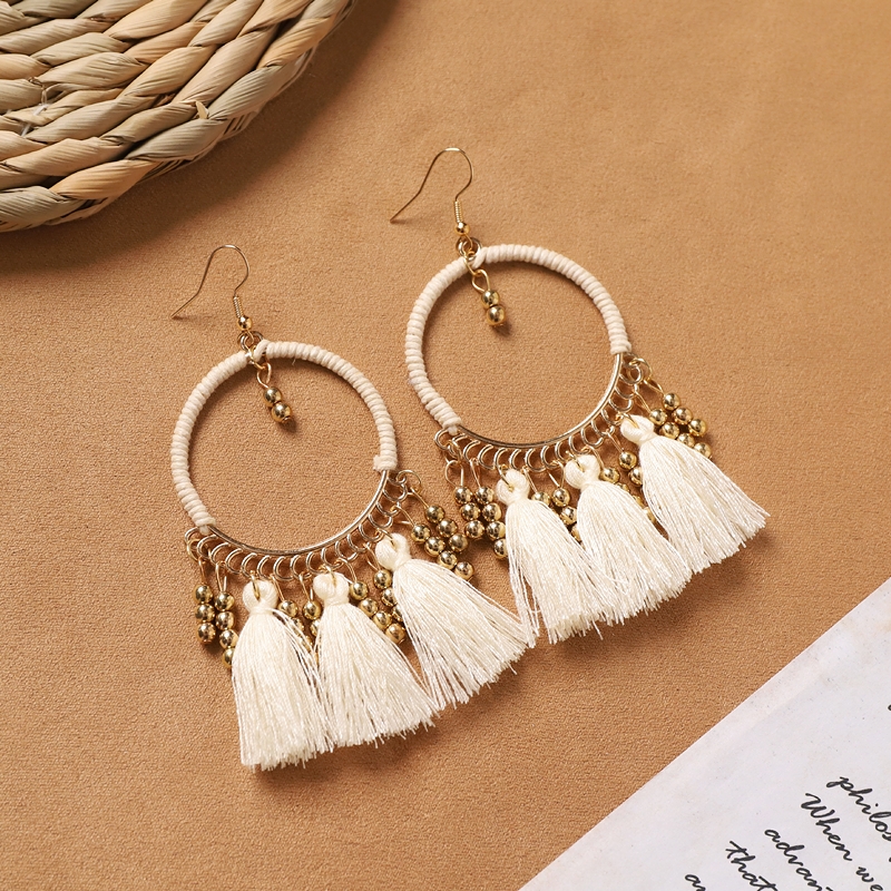 Bohemian white feather long personalized tassel earrings