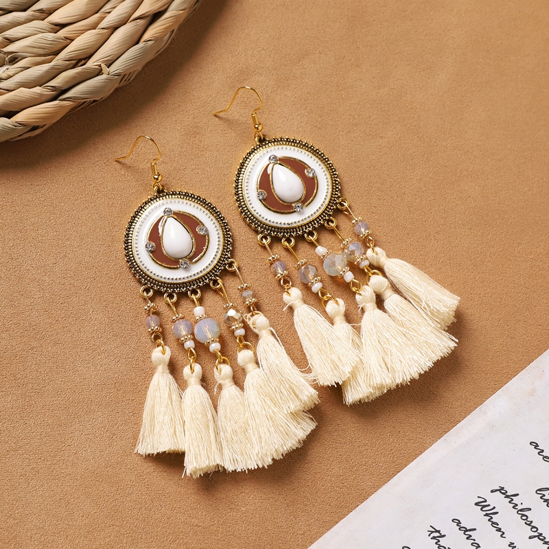 Bohemian white feather long personalized tassel earrings