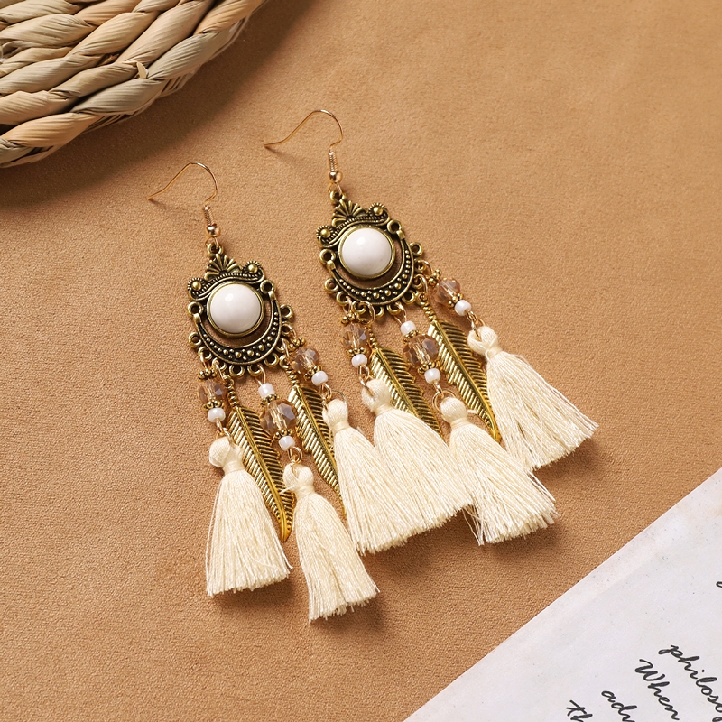 Bohemian white feather long personalized tassel earrings