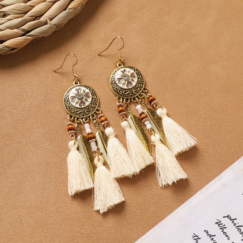 Bohemian white feather long personalized tassel earrings