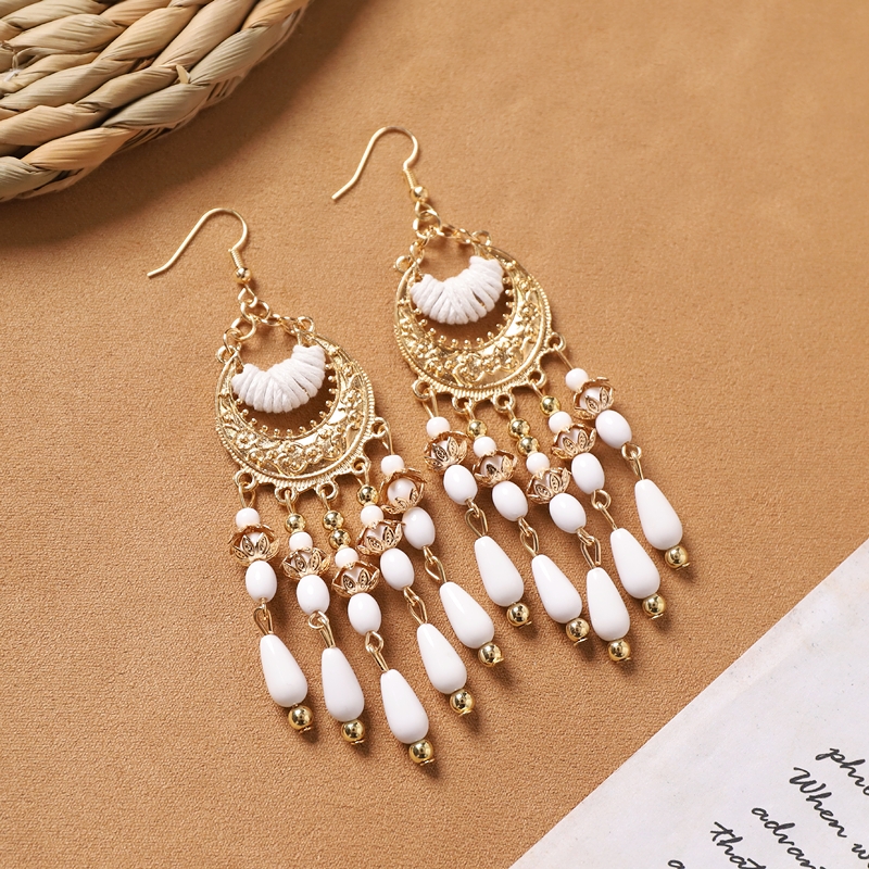 Bohemian white feather long personalized tassel earrings