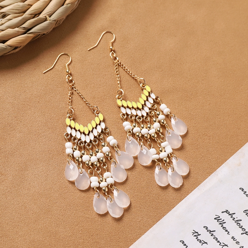 Bohemian white feather long personalized tassel earrings