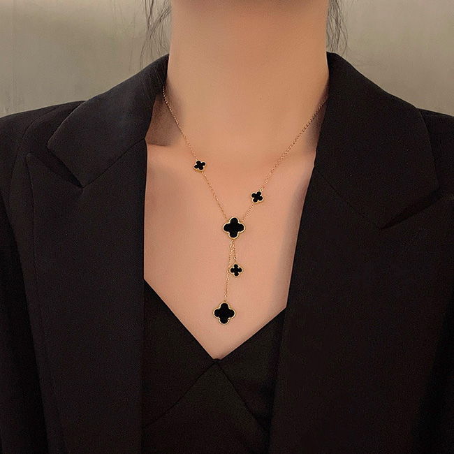 Classic double-sided clover titanium steel necklace collarbone chain