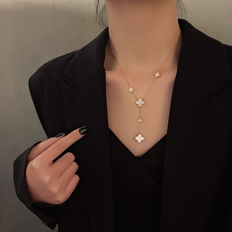 Classic double-sided clover titanium steel necklace collarbone chain