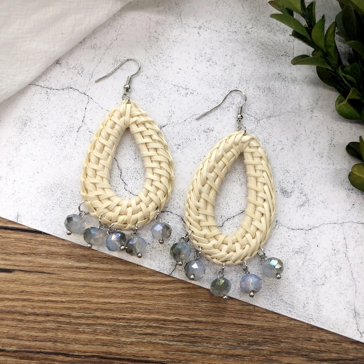 Grass vine hand woven Bohemian vacation style earrings