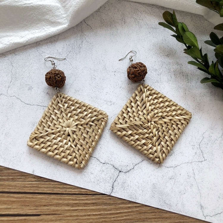 Grass vine hand woven Bohemian vacation style earrings